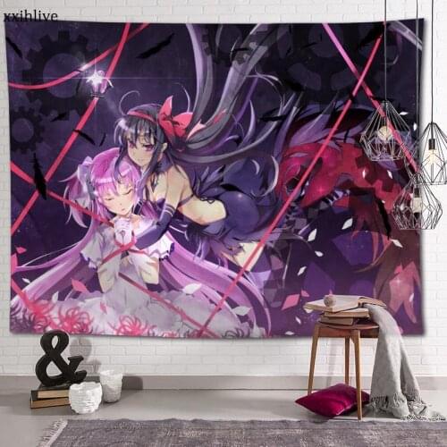 Japanese Anime Girl Puella Magi Madoka Magica Custom HD Tapestry For Carpet Travel Mattress Wall Carpets Art Home Decor 70x95cm