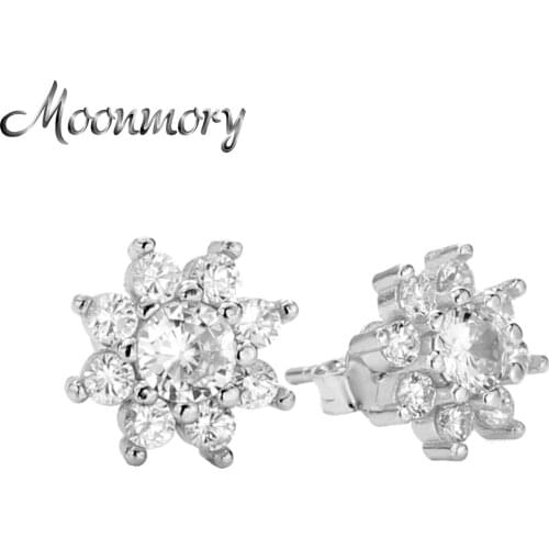 Moonmory Japan Fashion Jewelry 925 Sterling Silver Sunflower Crystal Stud Earring For Women Silver 925 Earring Christmas Gift