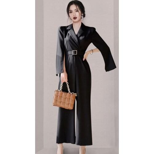 High Quality Overalls for women 2021 Spring OL Blazer Double-breasted Notched Long Sleeve Elegant One Piece Jumpsuit Rompers
