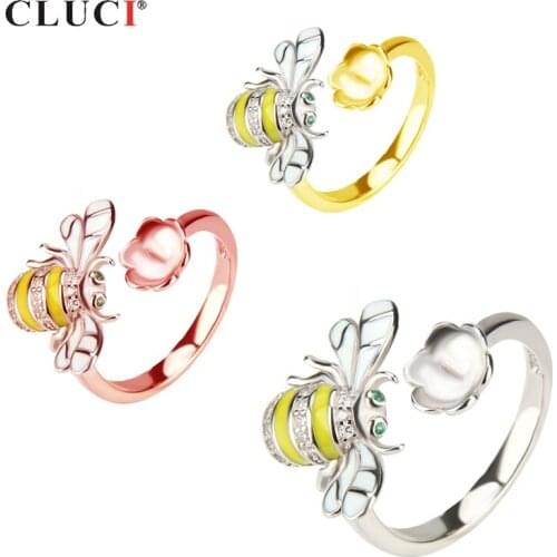 CLUCI 925 Sterling Silver Adjustable Honeybee Ring Jewelry for Women Party Wedding Sterling Silver Zircon Honeybee Ring SR2040SB