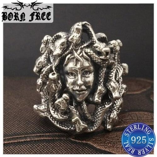 925 sterling silver snake medusa animal ring men rings for women jewelry anillos mujer ring big gothic flexble bague femme wide