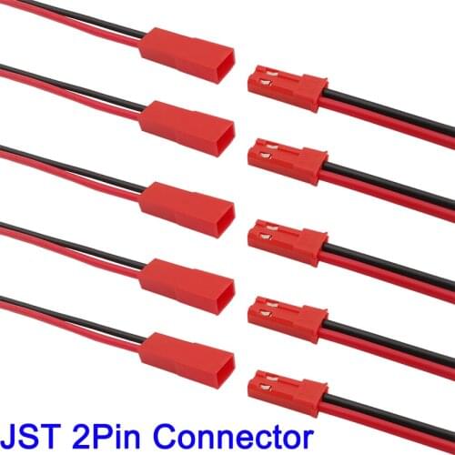1/2/5 Pairs JST 2 Pin Wire Connector Red 2Pin JST Plug Jack DIY Electrical Cable Male/Female Connector For RC BEC Battery Toys