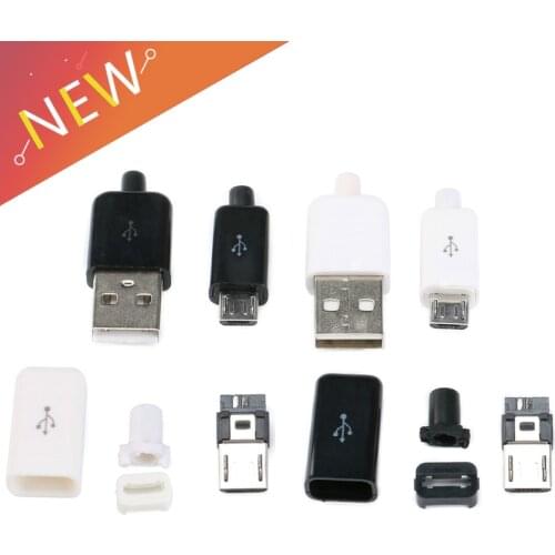 10pcs/ Sets 4 in 1 DIY Micro USB Welding Type Male 5 Pin Plug Connector w/Plastic Cover white/black