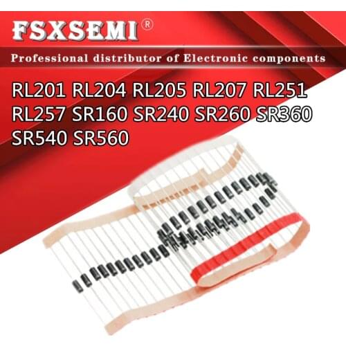 100pcs/lot RL201 RL204 RL205 RL207 RL251 RL257 SR160 SR240 SR260 SR360 SR540 SR560 Rectifier schottky diode DO-27