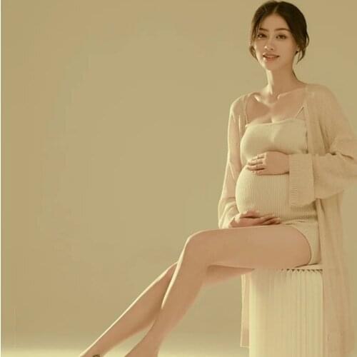 2pcs Sexy Maternity Bodysuits +robe Set Knitted Maternity Photography Bodysuits Pregnancy Photo Shoot Jumpsuits 2021 New