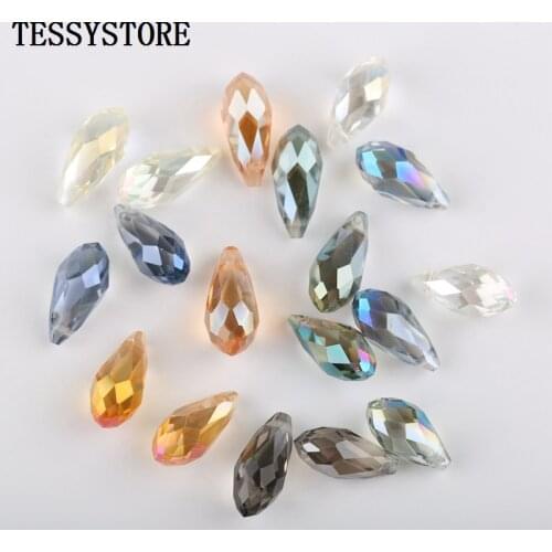 20pcs 8*17mm Pointed Water Drop Shape Color Cut Faceted Crystal Beads Loose Spacer Glass Beads For Jewelry Making Accessories