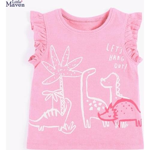 Children 2021 Summer Baby Girl Clothes Dinosaur Print Tee Tops Brand 100% Cotton Pink T Shirt for Kids 2-7 Years 51877