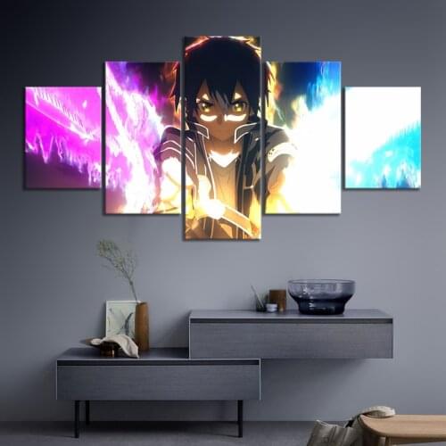 Anime Sword Art Online Asuna Wall Art Modular 5PCS Canvas Home Decor Pictures HD Printed Paintings Living Room Artwork No Framed
