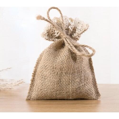 1pc 10x15cm Vintage Jute Lace Bags Jewelry Perfume Dried Flower Sachet Bag Gift Packing Bag Christmas Wedding Party Candy Bag