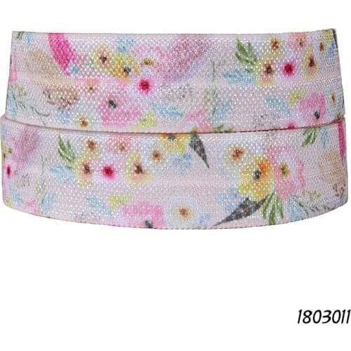 50 yards/lot) Beautiful floral foe ribbon, wholesale 5/8" flower patterns fold over elastic for hair ties