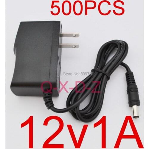 500PCS High quality 12V 1A AC 100V-240V Converter Switching power adapter DC 1000mA Supply US Plug DC 5.5mm x 2.1mm