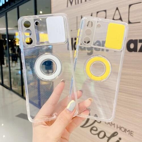 Push Window Ring Holder Phone Case for OPPO Reno 5 Pro Plus Find X3 Lite X3 Neo A52 A72 4G A92 A53 A73 Camera Protection Cover