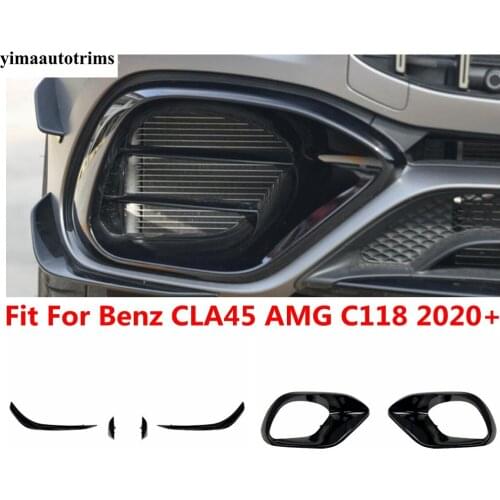 Black Accessories Front Blade Fog Light Lamp Eyebrow Knife Decor Cover Trim Exterior For Mercedes Benz CLA45 AMG C118 2020 2021