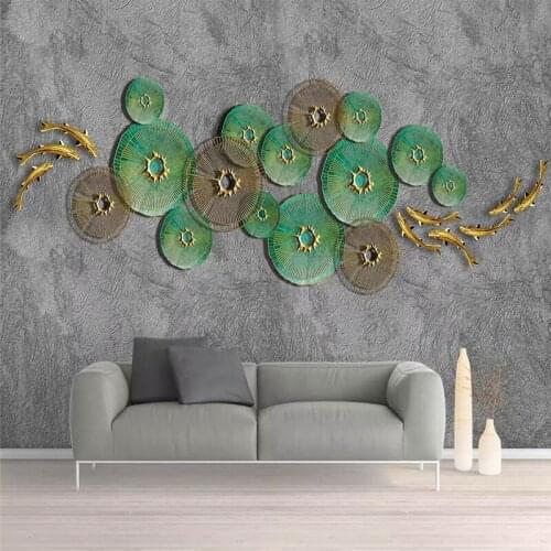 Decorative wallpaper Contemporary ironwork style 3D gold leaf lotus leaf fish layered background wall painting