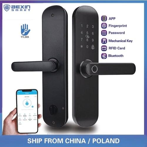 TTLOCK App Biometric Fingerprint Lock, Security Entrance Smart Door Lock WiFi Password RFID V18F