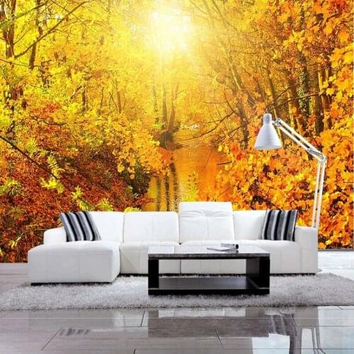 Custom Mural Wallpaper 3D Golden Autumn Forest Path Living Room TV Background Wall Decoration Self-Adhesive 3D Stickers Frescoes