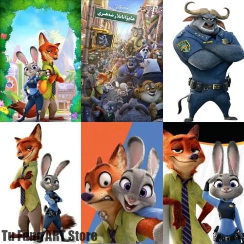 Canvas Painting Disney Posters and PrintsDisney "Crazy Animal City" Cartoon Rabbit Fox Wall Art Pictures Living Home Decoration