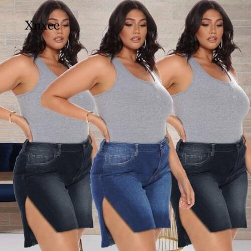 Sexy High Waist Split Denim Mini Shorts Plus Size Women Short Jeans Wide Leg Pants Female Casual Streetwear 2021 New Clothing