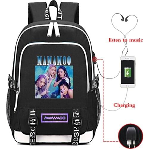 2020 Mens School Backpack Mamamoo Print Laptop Travel Bag Teenage Boys School Bag Usb Charging Backbag Canvas Mochila Feminina