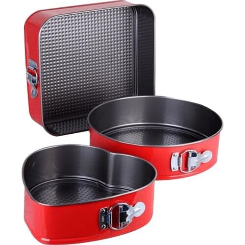 3 Piece Metal Clamp Cake Mold Set (Square-Round-Heart) Red free shipping