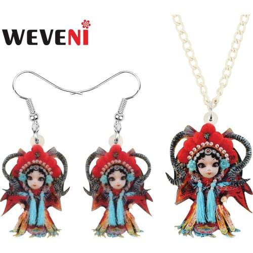 WEVENI Acrylic Beijing Opera Character Chinese Style Jewelry Sets Earrings Necklace For Women Teens Kids Gift Classic Decoration