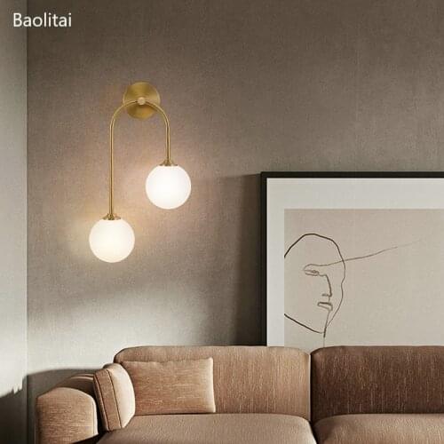 Nordic Pure Copper Wall Lamp G9 220V Modern TV Backdrop Bedside Bedroom Living Childrens Room Glass Ball Home Decoration Light