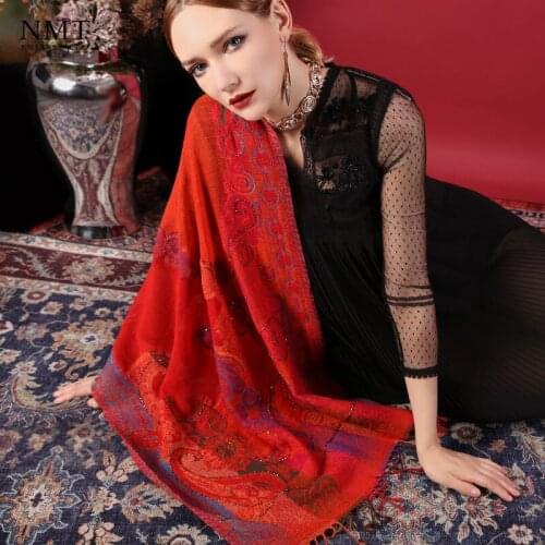 Nepal Kashmir Wool Pashmina Scarf Women Handmade Bead Embroidery Winter Warm Scarf India Nepal imported Boiled Wool Shawl