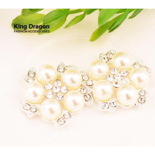 New Arrival Rhinestone Pearl Buttons Used On invitation Or Flower Center 25MM 10PCS/Lot Flat Back Silver Color KD393