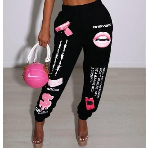 Autumn Womens Casual Pants Personalized Printed Loose Long Pencil Pants Elastic High Waist Ladies Trousers Streetwear