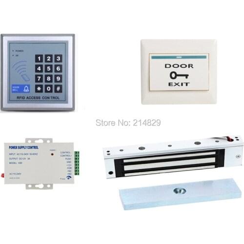 Full RFID Door Access Control System Kit Set of 180kg 350LB Magnetic Lock + Armature Faceplate + Power Supply+ Button+ keypad