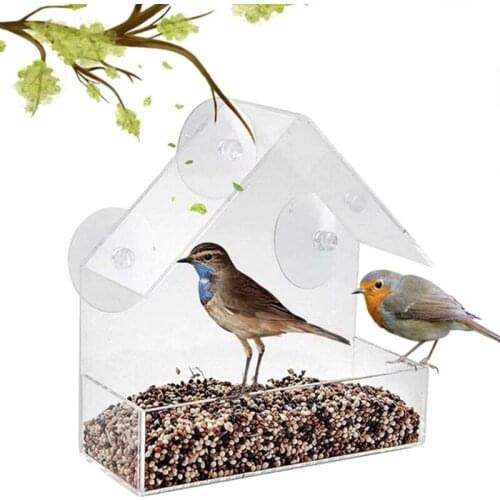 Clear Acrylic Bird Feeder with Strong Window Suction Cups and Deep Seed Tray Small Outdoor Bird Feeder for Wild Birds L69B