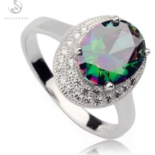 SHUNXUNZE Exquisite Gift Wedding rings Jewelry & Accessories for women Rainbow Cubic Zirconia Rhodium Plated R3248 size 6 7 8 9