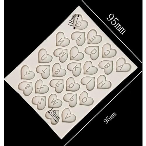 Minsunbak Heart shaped 26 English letters Silicone fondant mould Cake fondant decoration Chocolate Candy Kitchen Baking tool