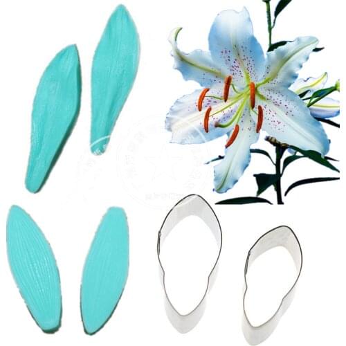 Lily Petal Leaf Silicone Veiner & Cutter Flower Petal Cutter Fondant Sugarcraft Stainless Steel Cutter Cake Decorating Moulds