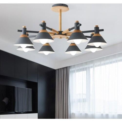 Nordic living room LED chandelier bedroom ceiling lamp villa macaron lamp hotel indoor lighting wooden art E27 chandelier