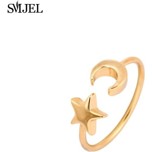 SMJEL New Fashion Tiny Crescent Moon and Star Rings for Women Adjustable Jewelry Party gifts 10pcs-R161