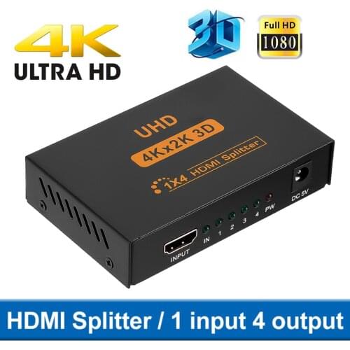 Ultra HD 4K HDMI Splitter 1X4 HDMI Repeater Amplifier 3D 4K*2K Video HDMI Switch Switcher to 4 Displayers for PS3 Xbox HDTV DVD