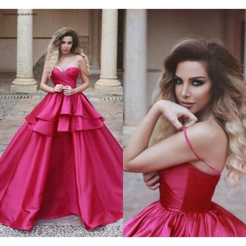 2019 Arabic Fuchsia Tier Ruffles Evening Dress Off Shoulder Long Backless Holiday Wear Pageant Prom Party Gown Custom Made