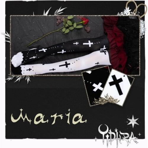 Maria Gothic Vintage Cross Pattern Knitted Over Knee Stockings Lolita Autumn Thigh High Socks Cosplay Punk Halloween Accessories