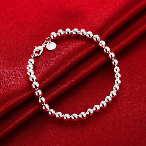 2019 New Fashion 925 Silver 6mm Round Beads Charm Bracelet For Women Lady Fine Jewelry