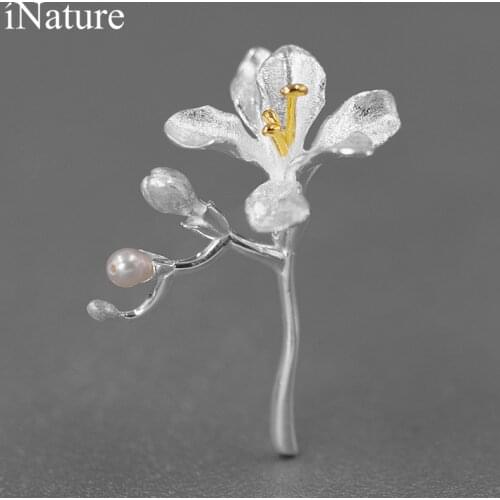 INATURE Elegant Freesia Flower Brooches for Women Fashion 925 Sterling Silver Brooch Jewelry