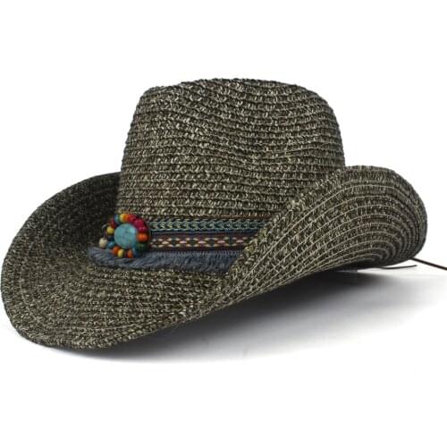 Hollow Western Cowboy Hat Women Straw Fascinato Bohemia Tassel Sombrero Hombre Beach Cowgirl Jazz Sun Hat Size 56-58CM
