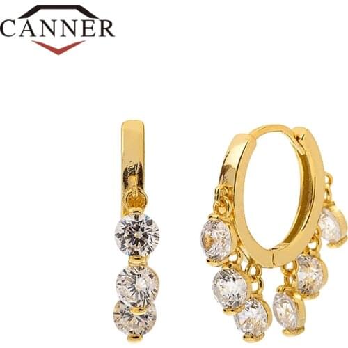 CANNER 2020 Luxury Zircon Hoop Earrings 925 Sterling Silver Circle Round Huggie Hoop Earrings For Women Fashion Earings Brincos