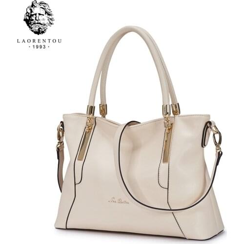 LAORENTOU Cowhide Leather Handbags for Women Casual Lady Shoulder Bag Crossbody Bags Female Purse High Quality Totes 958J120L