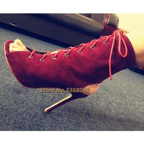 Stiletto High Heels Tie Up Boot Suede Lace Up Summer Booties Dress Women Real Picture Manufacturer High Heel Rome Shoe Cut Out