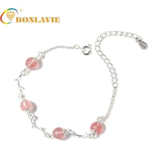925 Sterling Silver Girlfriend Bracelet Fashion Treny Pink Leaf Flowers Crystal S925 Moonstone Bracelet Women Female Gifts
