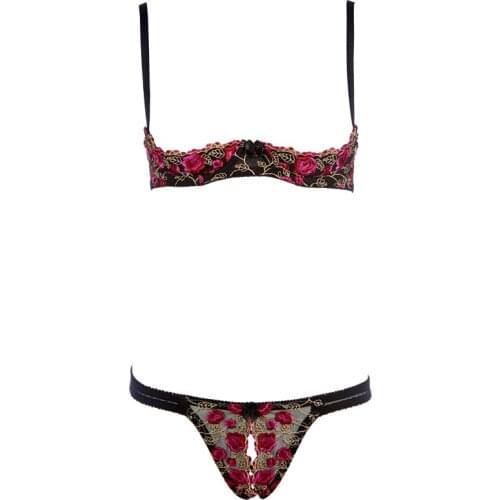 Womens Lingerie Set Exquisite Embroidery Exotic Open Bra Crotchless Thong Sexy Temptation Underwear Sexy Costumes Open Bra