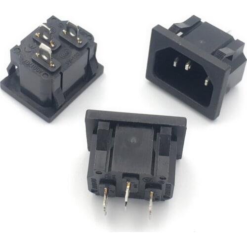 1Pcs/lot IEC320 C14 Power Connector AC 10A 250V 3 Pins Male Power Socket Snap In PDU UPS Industrial Inlet Socket