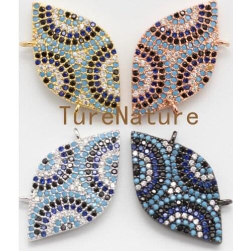 10 pcs Evil Eye Micro Zircon Charms For Jewelry Metal Finish Beaded Pave Pendants For Necklace In 14*25mm PM4874