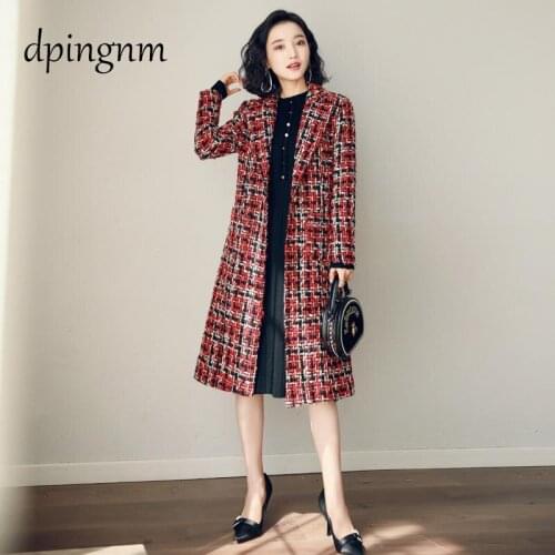 2020 NEW Autumn Winter Plaid Woolen Coat Women long section Korean Plus Size Slim Wool Jackets Female Overcoats